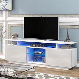 ssline modern white tv stand with rgb led light wood television stand media