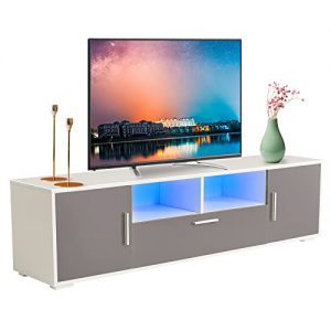 binrrio grey tv stand with light entertainment center with storage cabinet